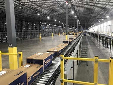 Package Conveyors at Chewy.com's Warehouse, designed by Precision Warhouse Design