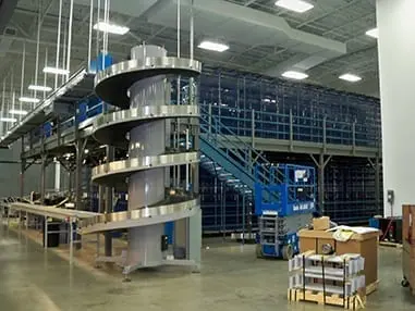 A Spiral Conveyor at Mousers Electronics Warhouse, which was designed by Precision Warhouse Design